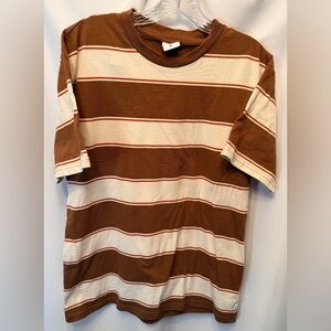 Birdwell Beach Britches Men's Size Large Stripe T-Shirt Brown Cream 100% Cotton